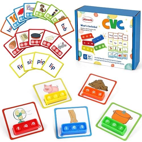 Aizweb CVC Word Game,Phonics Games Flash Cards for Preschool Kindergarten Classroom Supplies,Special Education Reading Manipulative Spelling Toy for Learning Activity Teacher School - CVC - Image 1