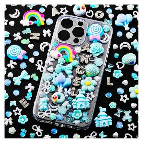 eswala Junk Case Charms,Charms for Junk Cases,Junk Charms for Cases,Junk Phone Case Charms,Junk Case Kit with Large Big Charms,Resin Charms,Slime Charms,Nail Charms,Cute Charms(Turquoise) - Turquoise - Image 1