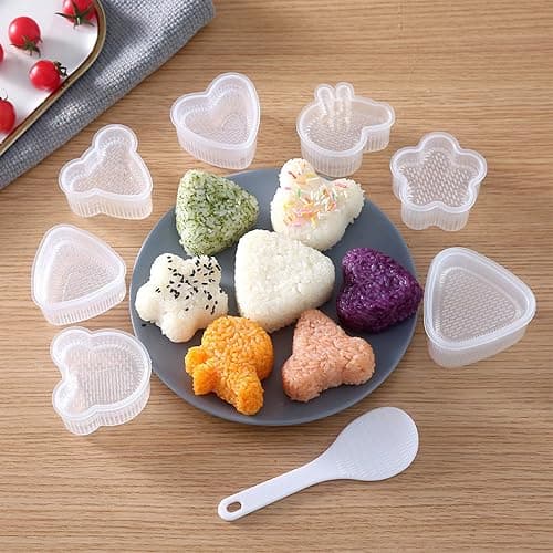 EOQPDECD 8 Pcs Triangle Rice Ball Maker with Spatula - Shake Onigiri Mold for Kid Lunch Bento and Home DIY - Image 1
