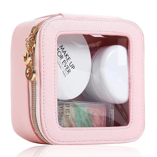 JRQCSJY Small Clear Makeup Bag for Purse, Cute Mini Clear Cosmetic Bag Case Organizer, TSA Approved Square Small Makeup Case Pouch with Zipper, Car Travel Purse Essentials for Women (Pink, S) - Image 1