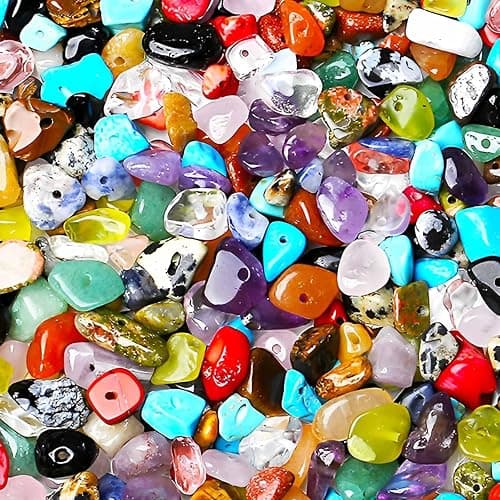 200pcs Natural Chip Stone Beads Gemstone Healing Crystal Loose Rocks Bead Irregular Glass Seed Charm Beads Drilled DIY for Jewelry Bracelet Necklace Earrings Christmas Making Crafting Supplies (5-8mm) - Image 1