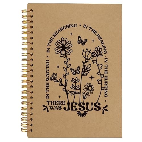 BearCake Boho Floral Christian Notebook Journal, Christian Gifts for Women, Bible Notebooks for Note Taking, Bible Journaling Notebook, Where the Jesus Hardcover Spiral Notebook 5.5x8.3 kraft paper - Image 1