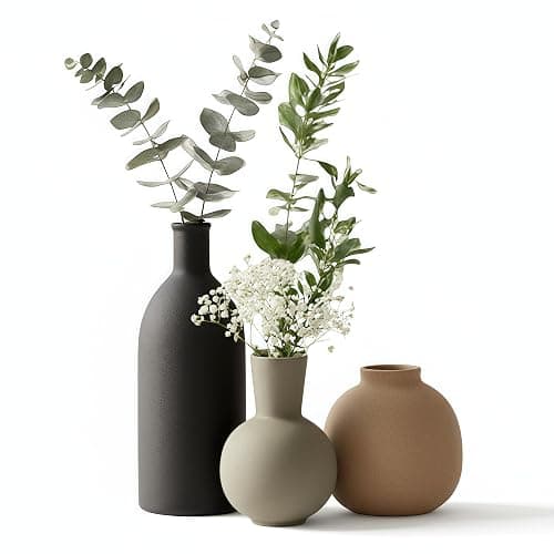 Ceramic Vase Set of 3, Modern Minimalist Farmhouse Style Home Decor Vases, Ideal for Pampas Grass & Dried Flowers, Perfect for Kitchen, Bedroom, Living Room & Dining Table Centerpiece (Multicolor) - Image 1