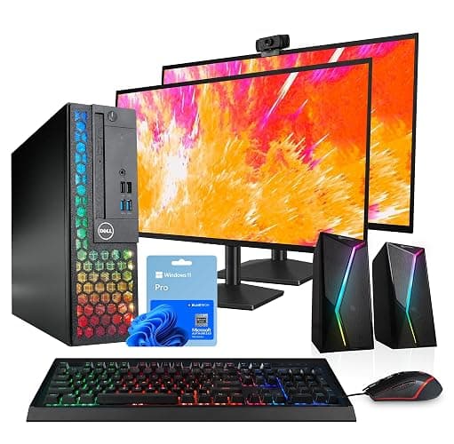 Dell Optiplex Computer PC w/RGB Lighting | Windows 11 Pro | Ultra Fast Intel i5-8500 | 16GB RAM 1TB SSD | New Dual 24" LCDs | RGB Speakers + Webcam | 5G WiFi + BT (Renewed) - Image 1