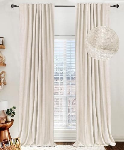 100% Blackout Shield Linen Blackout Curtains for Bedroom 84 Inches Long, Back Tab/Rod Pocket Living Room Drapes, Thermal Insulated Blackout Curtains 2 Panels Set, 50" W x 84" L, Birch - Birch - 50"W x 84"L (Pack of 2) - Image 1