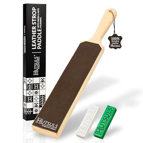 Hutsuls Leather Strop for Knife Sharpening - Top-Tier Double Sided Knife Stropping Kit with White & Green Paddle Strop Compound, Easy to Use Sharpener Leather Knife Strop Kit for Razor Sharp Edges - Image 1