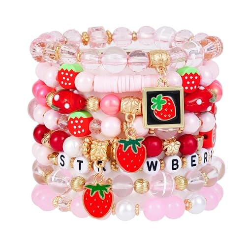 Pychee Summer Surfer Heishi Bracelet Set for Women Stackable Gold Clay Ploymer Bead Stretch Pink Beach Layering Bracelets Jewelry - Image 1