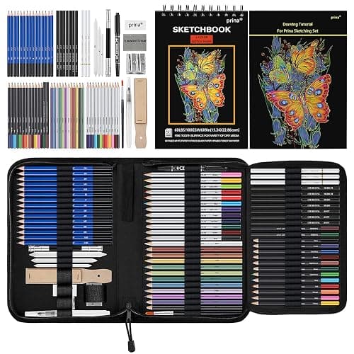 Prina 76 Pack Drawing Set Sketching Kit, Pro Art Supplies with 3-Color Sketchbook, Include Tutorial, Colored, Graphite, Charcoal, Watercolor & Metallic Pencil, for Artists Adults Teens Beginner - Image 1