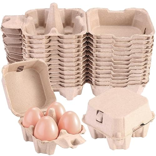 LayHyand 30 Pack Egg Cartons 4 Count, Cheap Bulk Pulp 4 Cell Containers Vintage Easter, 1/3 Dozen Sturdy Natural Kraft Paper Holder Box for Storage Fresh Chicken Huevo 2x2 - Image 1