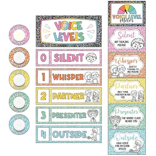 Epakh 22 Pcs School Push LED Light and Voice Level Chart Poster Composition Notebook Classroom Decor Button Lights Noise Level Monitor Rules Sign for Classroom Teachers Back to School Supplies - Image 1