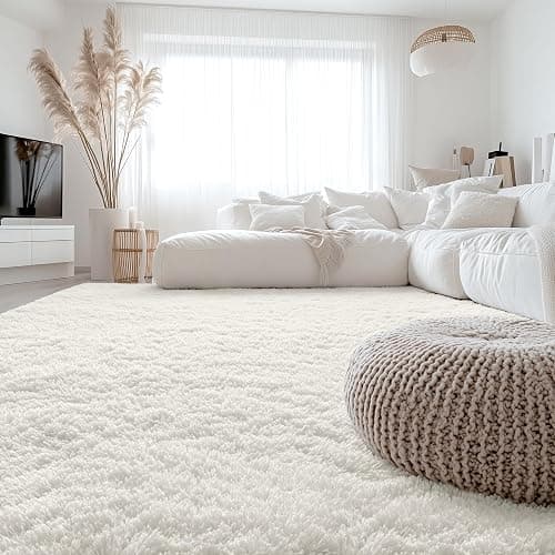 OLANLY 8x10 Machine Washable Large Area Rugs for Living Room, Bedroom, Soft Fluffy Shaggy Bedside Rug, Indoor Floor Carpet for Kids Girls and Boys, Dorms, Nursery, Home Decor Aesthetic, Ivory - 8x10 Feet - Ivory - Image 1