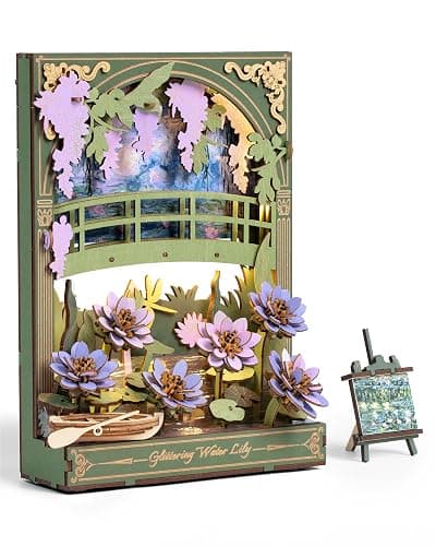 rowood Water Lily 3D Puzzle Building Set with LED,DIY Monet Wall Art Craft Kits for Adults,Home Decor Botanical Collection Gift on Christmas - Image 1