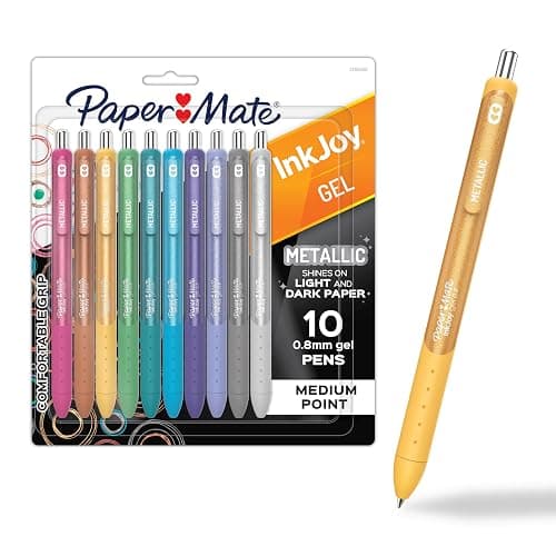 Paper Mate InkJoy Gel Pens, Metallic, Retractable, Medium Point (0.8mm), Glittery Assorted Colors, 10 Count - Arts & Crafts, Doodling, Writing, Bullet Journaling - Image 1