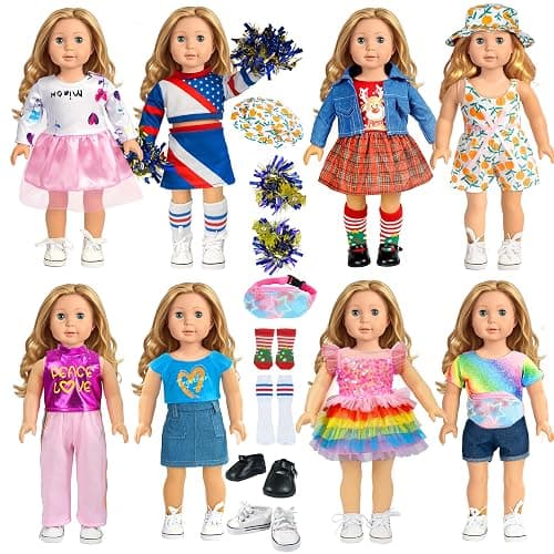 18-inch-Doll-Clothes-Accessories ARTST 18 Doll Accessories American Doll Clothing Dress Outfit Set with Hat Shoes Socks WaistBag for Girls - Image 1