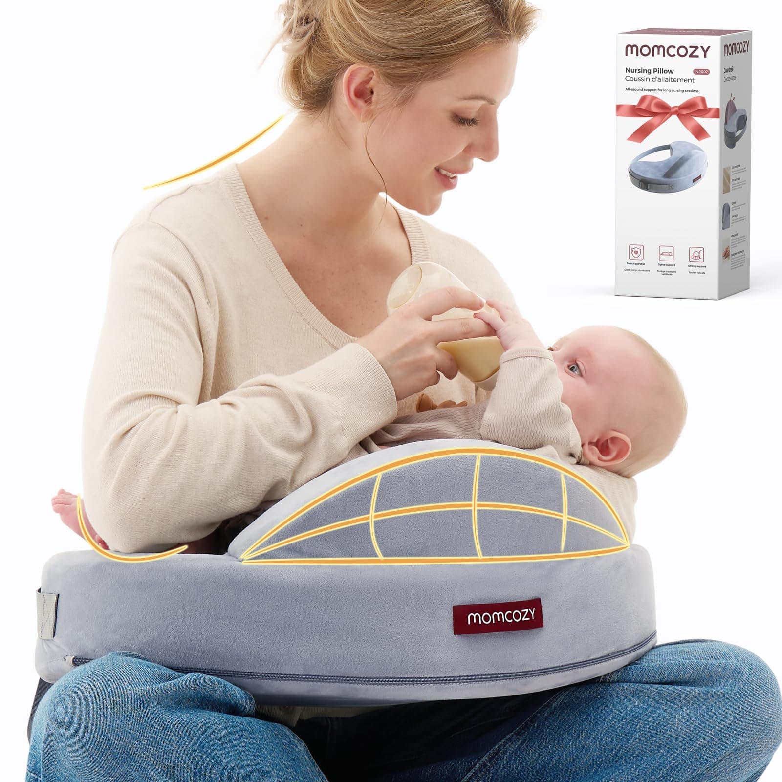 Momcozy Exclusive Memory Foam Nursing Pillow - Pioneering Safety Fence-Plus Size Breastfeeding Pillow for Ergonomic Comfort & Support-Easier and Healthier Nursing - Fit for All, Removable Cover - Image 1