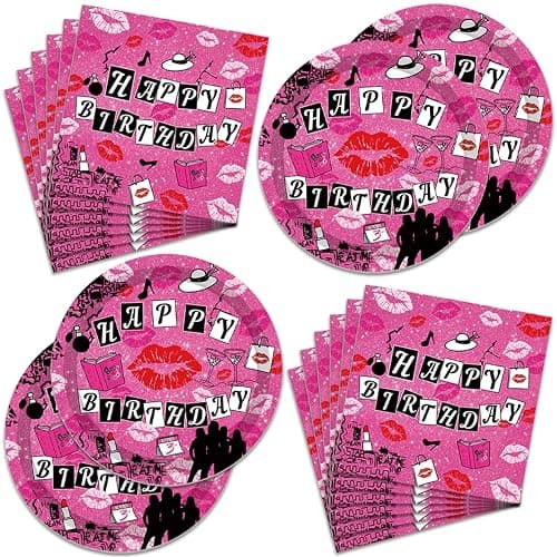 40Pcs Girls Party Decorations Hot Lips Plates Hot Pink and Black Party Plates Napkins for Teenage Girls Hot Pink and Black Party - Image 1