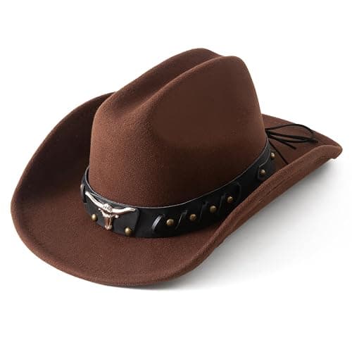 Lanzom Cowboy Hat for Women and Men with Shapeable Wide Brim Felt Western Hats for Cowboys and Cowgirls - Image 1