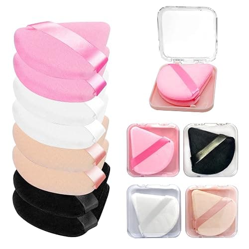 8 Pieces Triangle Powder Puff with 4 Travel Cases, Triangle Makeup Puff, Reusable Velour Makeup Sponge Blending Puff for Loose Powder and Foundation, Beauty Makeup Tools (4 colors) - Image 1