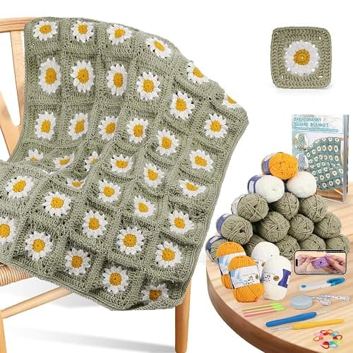 Coopay Crochet Blanket Kit for Beginners, All-in-One Granny Square Blanket Kit with Step-by-Step Video & Enough Yarns - Master Granny Square Crocheting Easily, Ideal Gift for Craft Lovers (Camel) - Image 1