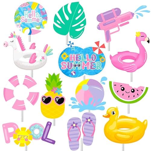 36pc Summer Cupcake Toppers - Pool Party Decorations - Water Themed Birthday Cake Picks for Swimming Baby Shower - Image 1
