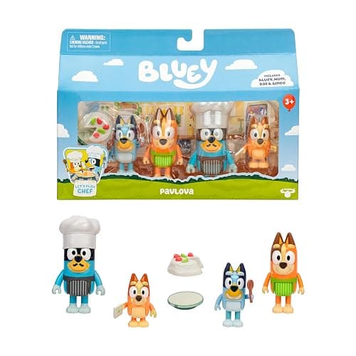 Bluey 4-Pack Toy Figure Playset, Let’s Play Chef Pavlova Toddler Figurine Toys Set with Chef Accessories, Poseable Figurines for Kids Ages 3-5 - Image 1