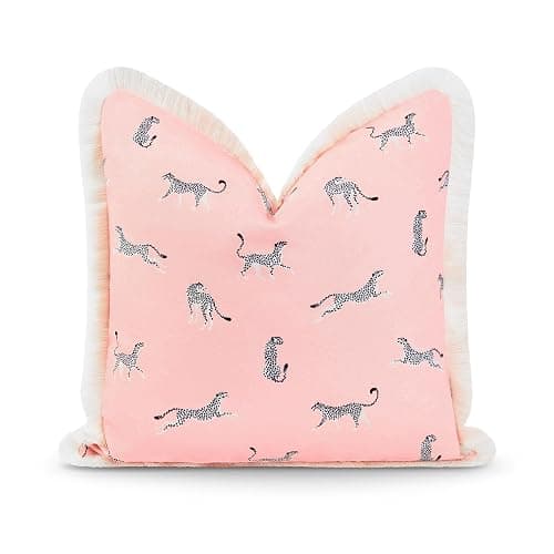 Hofdeco Premium Tropical Patio Indoor Outdoor Pillow Cover Only, 20"x20" Water Resistant for Backyard, Couch, Pink Leopard Fringe - Image 1