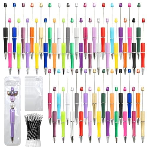DASTTUIS 150 Pieces DIY Beadable Pen Kit – 50 Plastic Ballpoint Pens with Refills & Bags, Beads Not Included – School Supplies, Office Accessories & Craft Gifts for Students & Teachers (Multicolor) - Image 1