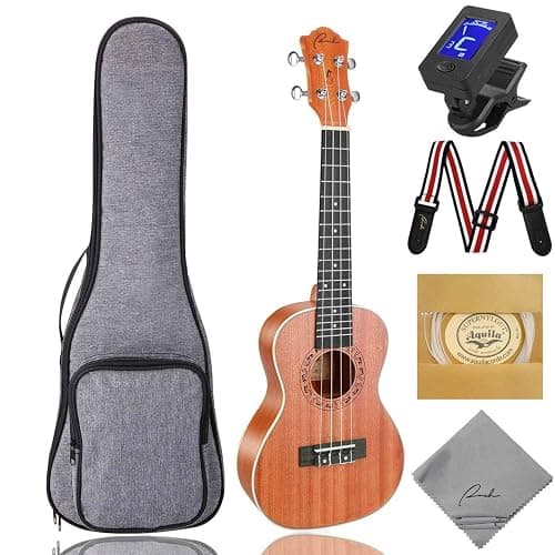 Ranch Soprano Ukulele 21 inch Professional Wooden ukelele Instrument Kit with 12 Online Lessons Small Hawaiian ukele Guitar ukalalee Starter Pack Bundle Gig bag, Tuner, Strap, Aquila Strings Set - Image 1