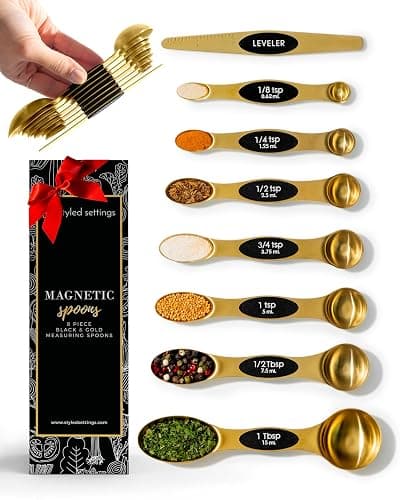 Magnetic Measuring Spoons Set – Stainless Steel Gold Measuring Spoons for Cooking and Baking – Cute and Durable Gold Kitchen Accessories - Great for Gifting - Image 1