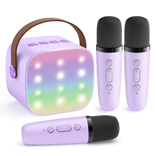 YLL Mini Karaoke Machine for Kids Adults, Bluetooth Speaker with 2 Wireless Microphones, TOP Christmas Birthday Gifts Toys for Girls Ages 3, 4, 5, 6, 7, 8, 9,10,11,12+ Years Old Toddler(Purple-3 Mics) - Image 1