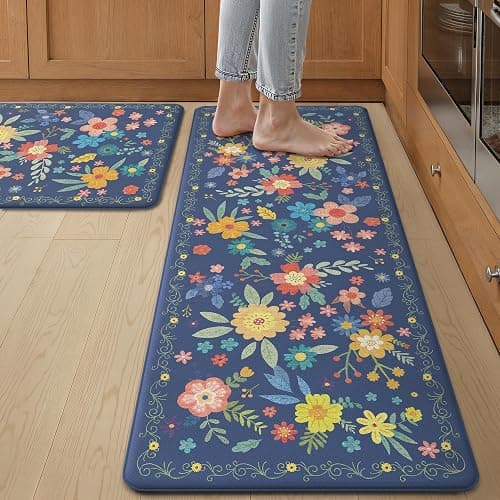 GENIMO Kitchen Mats for Floor 2PCS, Cushioned Kitchen Rugs Non Slip Washable, Farmhouse Anti Fatigue Mat Waterproof, Comfort Standing Mat Rug for Office, Home, Laundry, 17.3"x47"+17.3"x30", Navy - Image 1