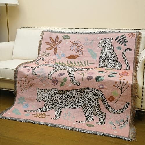 JQZ Bohemian Throw Blanket, Woven Cotton with Fringe, for Sofa, Bed, Picnic, Outdoor Camping (Snow Leopard) - Image 1
