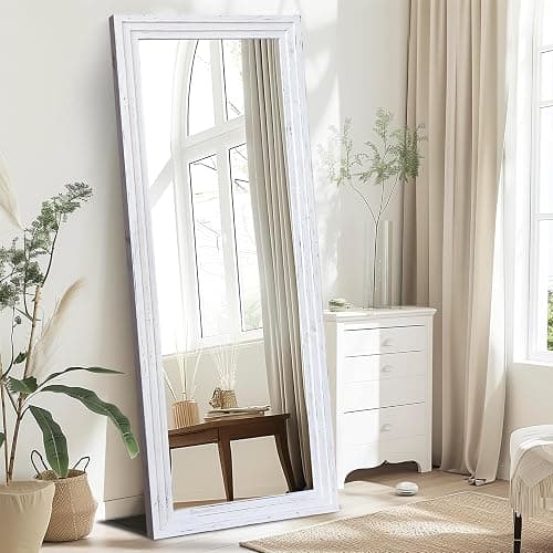 YLYHSST 65"x24" Full Length Mirror Solid Wood Frame Floor Mirror for Living Room, Bedroom Hanging or Leaning, White - Image 1