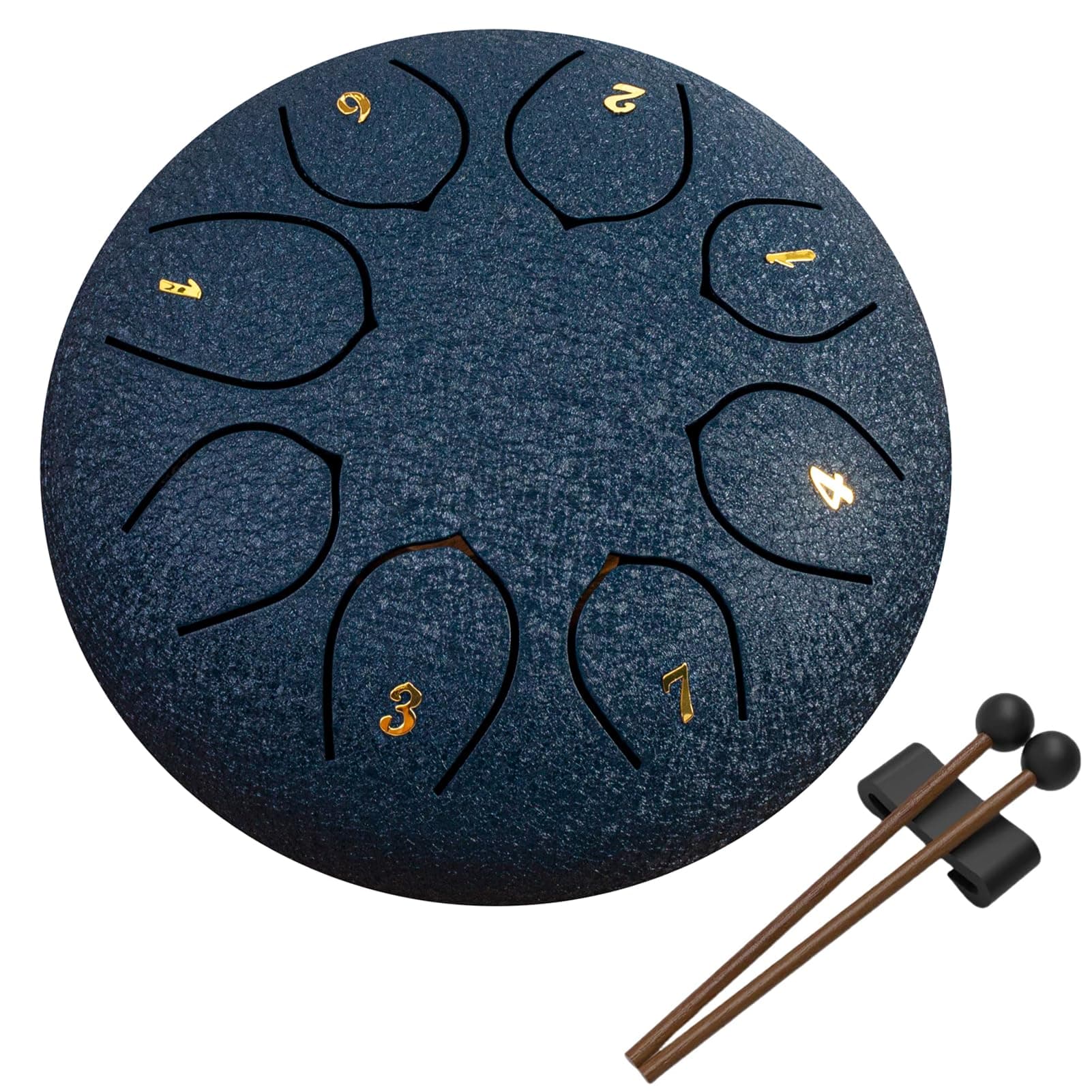 Rain Drum for Outside Garden, 6 Inches 8 Notes Steel Tongue Chakra Drum, Waterproof Rain Chime Meditation Musical Instruments (Navy Blue) - Navy Blue - Image 1