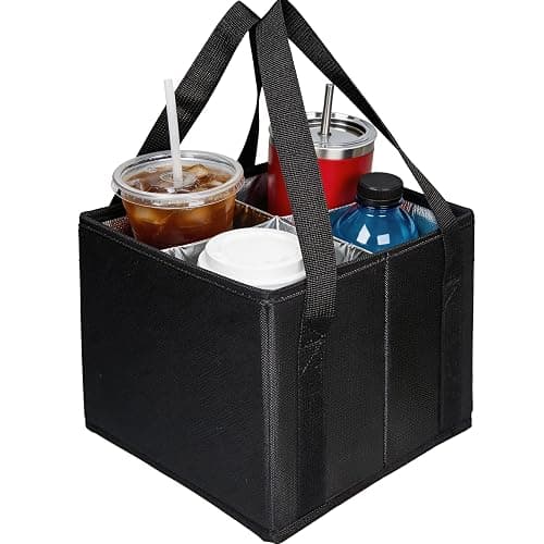 COMFORTKEEPER Reusable Drink Carrier with Handle, Insulated Drink Holder Bag with Adjustable Dividers, 600D Oxford Fabric Cup Carrier Drink Caddy for Delivery Car Coffee & Beverages, 4 Cups - Image 1