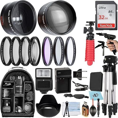 A-Cell 58mm Accessory Bundle for Canon EOS Rebel T7, T6, T5, T3, T100, 4000D, 2000D, 3000D and More with 32GB SanDisk Memory Card, Wide Angle Lens, Telephoto Lens, Tripod, Backpack - Image 1