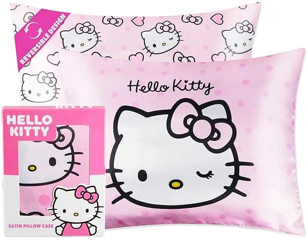 Hello Kitty Satin Pillowcase for Hair Skin Benefits, 19”x26” Soft and Cooling Pillowcase with Zipper, Gifts for Women Girls Teens Wife Girlfriend - Image 1