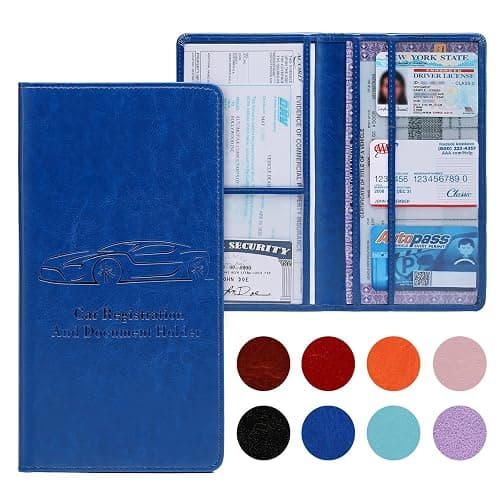Premium Car Registration and Insurance Card Holder for Women Men, Dark Blue Glove Box Paperwork Organizer with Magnetic Buckle for Easy Access and Protect Documents and Various Cards in Vehicle - Image 1