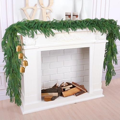 Hananona 9 Ft 2 Pcs Artificial Norfolk Pine Garlands, Realistic Pine Garland, Green Artificial Greenery Garland for Table, Mantle, Wall, Indoor, Outdoor Winter Christmas Decorations (2, 9 FT) - Image 1