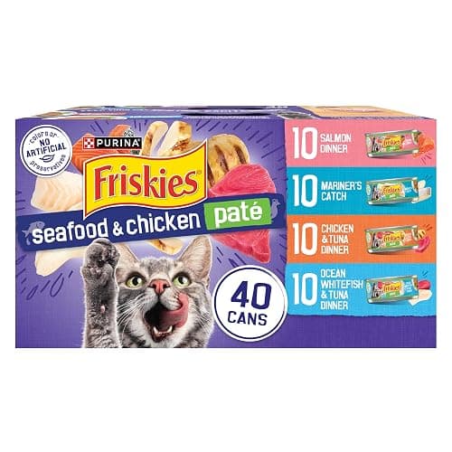 Purina Friskies Pate Wet Cat Food Variety Pack Seafood and Chicken Pate Favorites 40ct VP - (Pack of 40) 5.5 oz. Cans - Image 1