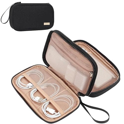 NISHEL Travel Cord Organizer Case, Double Layers Tech Electronic Bag, Essentials for Charger, Cable, Phone, Flash drive, Black - Image 1