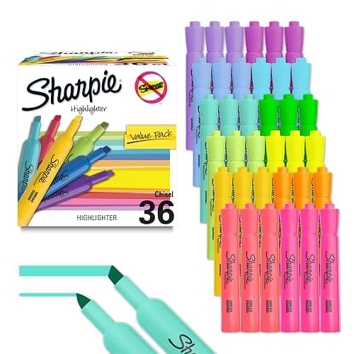 Sharpie Tank Highlighters, Chisel Tip, 12 Assorted Fashion Colors, Value Pack, 36 Count - For Studying, Note-Taking, School, College, Office, Student & Teacher Supplies - Image 1