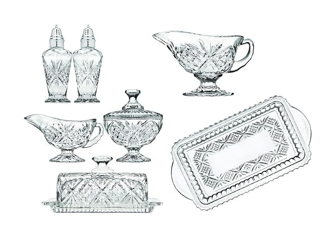 Godinger 8 Piece Hostess Serveware Set - Salt and Pepper Shakers, Butter Dish, Sugar and Creamer, Serving Tray - Dublin Collection - Image 1