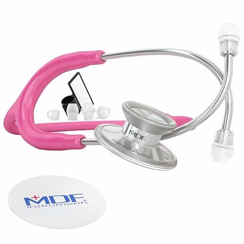 MDF Instruments, Acoustica Lightweight Stethoscope for Doctors, Nurses, Students, Home Health Use, Adult, Dual Head, Fuchsia Tube, Silver Chestpiece-Headset, MDF747XP32 - Image 1