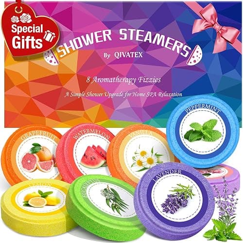 Qivatex Shower Steamers Aromatherapy, Birthday Gifts for Women Wife Teen Girls Mom, Natural Essential Oil Home SPA Self Care Stress Relief Shower Bombs (8 Pack) - Multicolor - Image 1