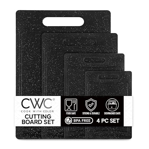 COOK WITH COLOR Non-Slip Cutting Board Set – Kitchen Essentials with Easy Grip Handle for Meat, Veggies, and Fruits, 4 Cutting Boards, Black - Image 1