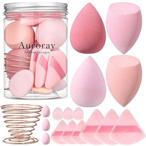 17PCS Makeup Sponge Set with 6PCS Powder Puff, 3PCS Mini Makeup Sponges, 3PCS Foundation Mini Make Up Sponge Puff and 1PCS Make Up Sponges Holder (Pink) - Image 1