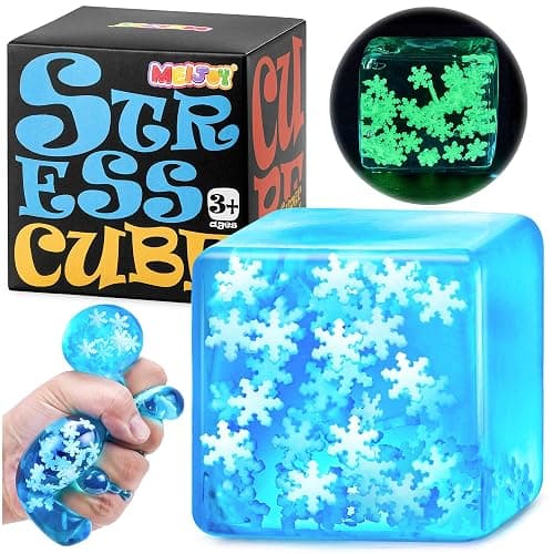 Squishy Fidget Toys Adults Stress Cube - Glow in The Dark Snowflakes Sensory Toys for Kids with Autism Stress Balls for Kids Teens Squeeze Squishy Toys Easter Basket Stuffers - Image 1