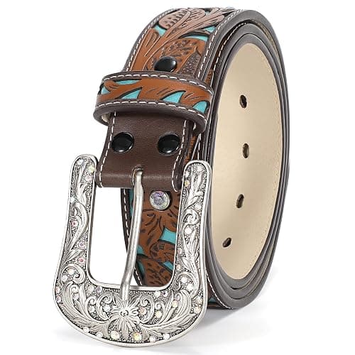 XZQTIVE Women Men Genuine Leather Belt Vintage Ladies Western Belt Engraved Tooled Leather Belt Cowboy Cowgirl Country Belt - Image 1