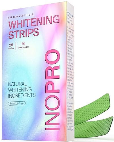 InoPro Teeth Whitening Strips Treatments Kit - Enamel Safe Teeth Whitener, Peroxide-Free, Green White Strips for Teeth Whitening with Arbutin, Coconut Oil, Deep Stains Removal (28 Strips) - Image 1